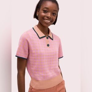 Kate Spade Summer Polo Sweater Top Pink Peach XS